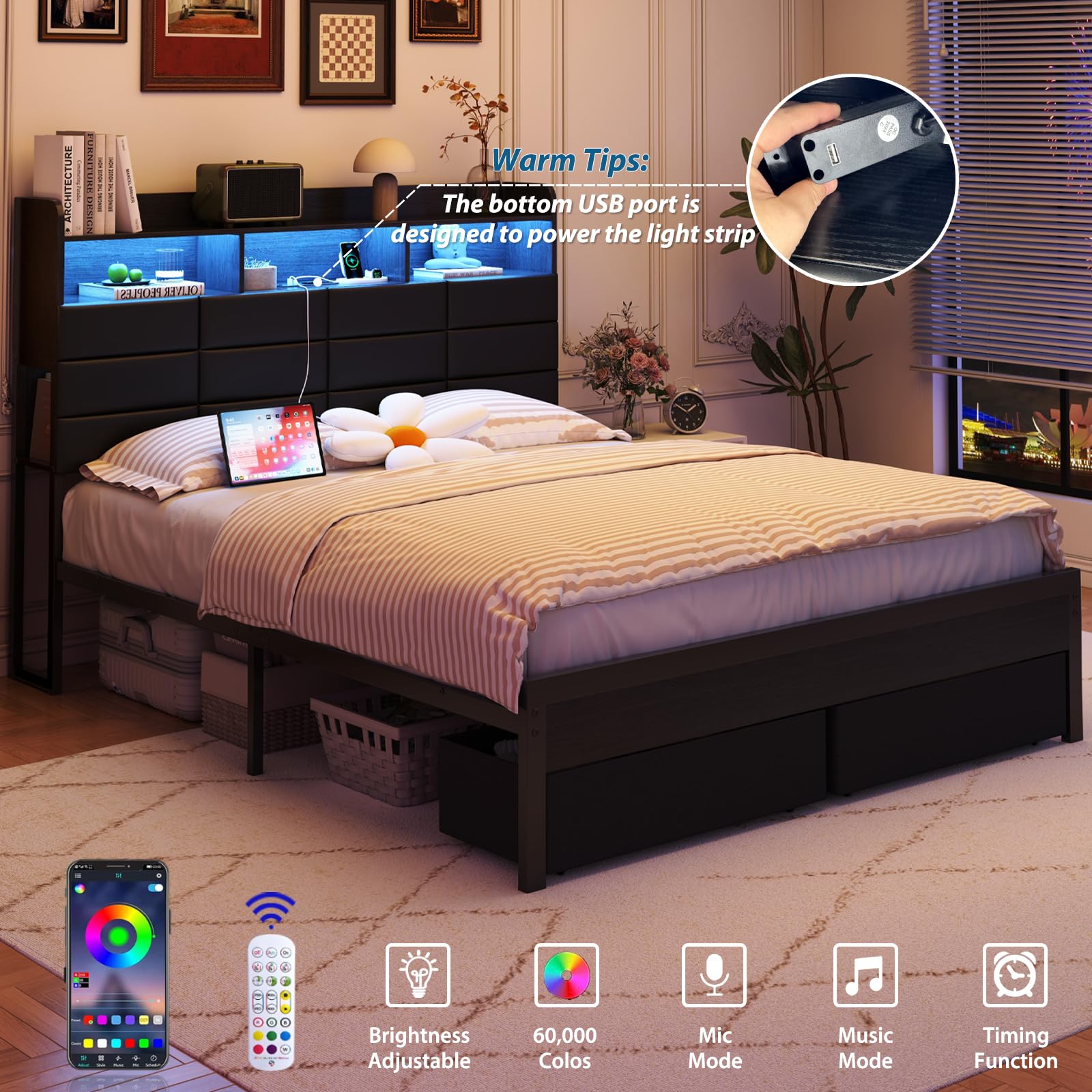 収納引き出しと充電ステーション付きのキングサイズベッドフレー - King Size Bed Frame With Storage Drawers のレビューと価格