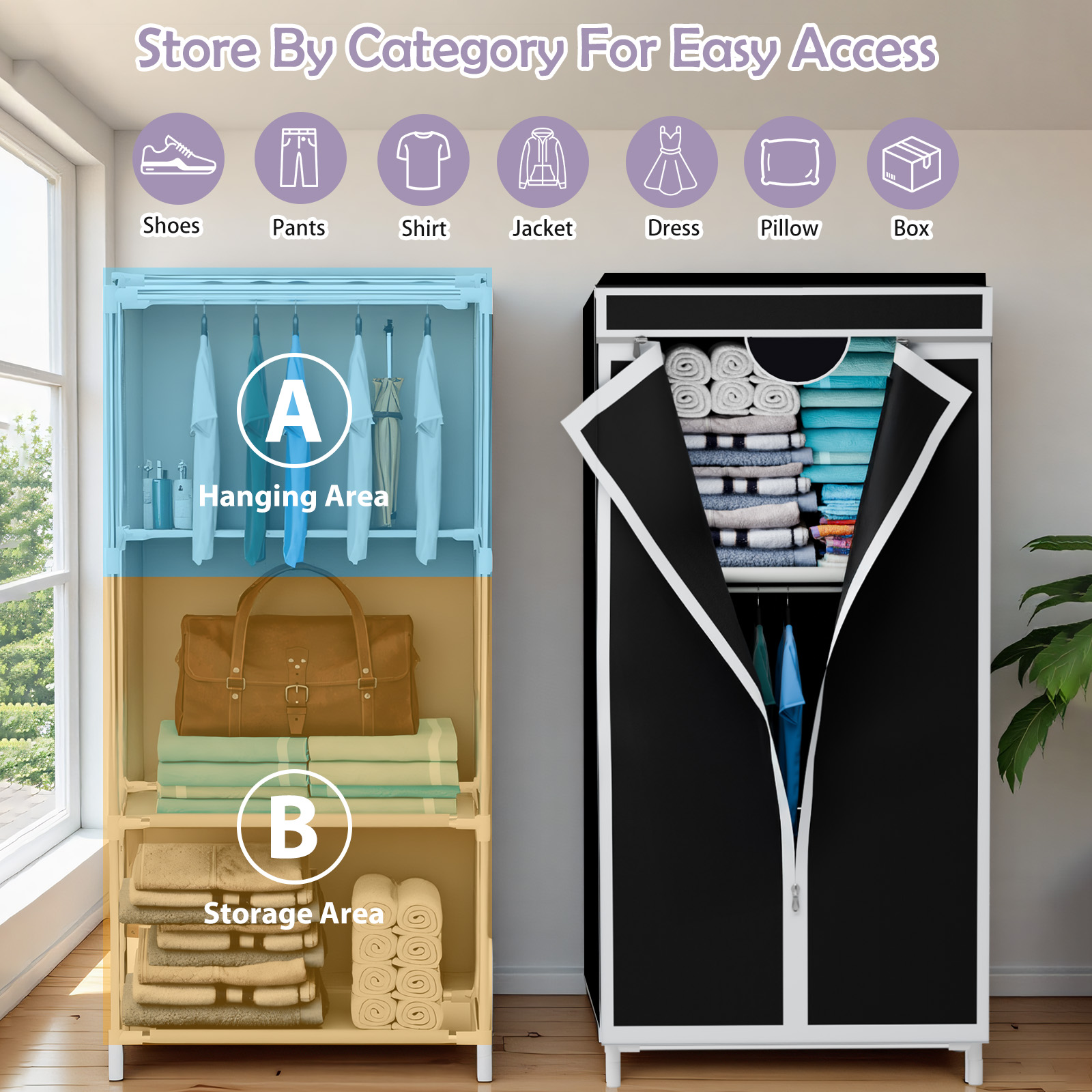 ポータブルファブリックワードローブクローゼットガーメントラッ - Wardrobe Closet Portable Fabric Cover のレビューと価格