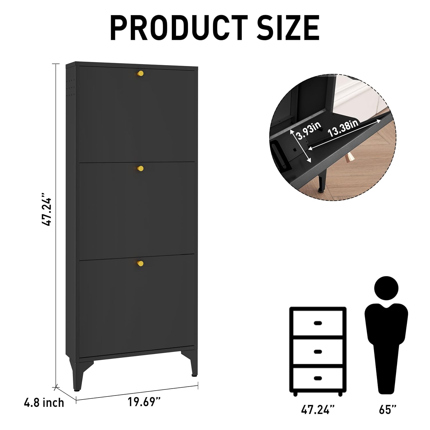 スリムな金属製シューズキャビネット。引き出し3つ、隠し収納ス - Shoe Rack Cabinet Narrow Entryway のレビューと価格