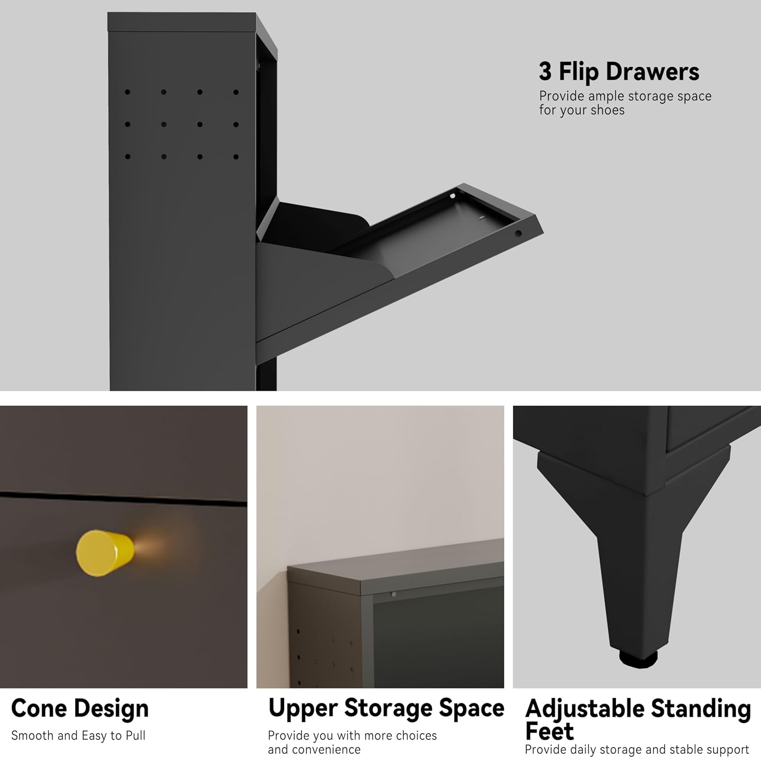 スリムな金属製シューズキャビネット。引き出し3つ、隠し収納ス - Shoe Rack Cabinet Narrow Entryway のレビューと価格