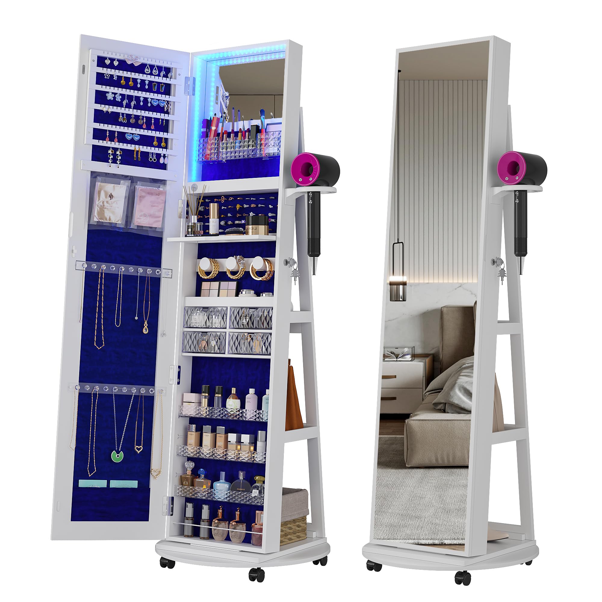 360 °   回転式のジュエリーキャビネット（鏡付き）、L - Full Length Mirror Jewelry Armoire のレビューと価格