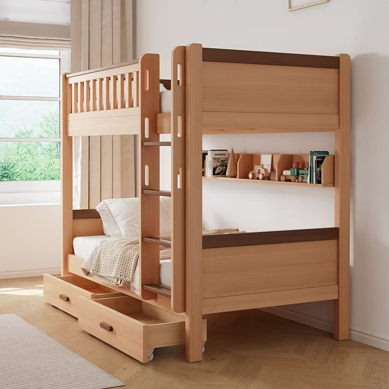 天然オーク材二段ベッド、スライドと引き出し付きキャビネット階 - Bunk Bed With Stairs And Slide のレビューと価格