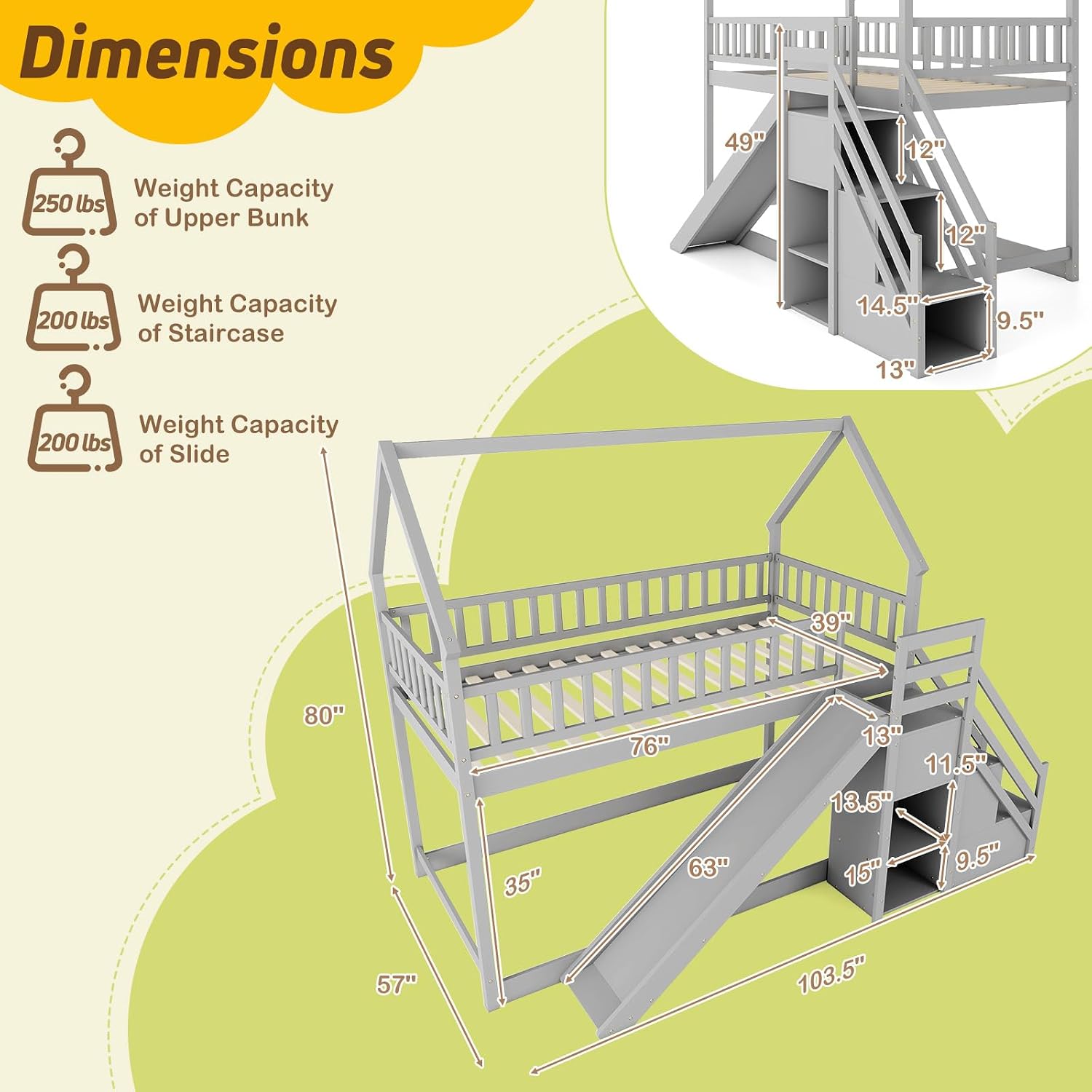 ツインオーバーツイン二段ベッド、スライド階段と収納棚付き、子 - Bunk Bed With Stairs And Slide のレビューと価格