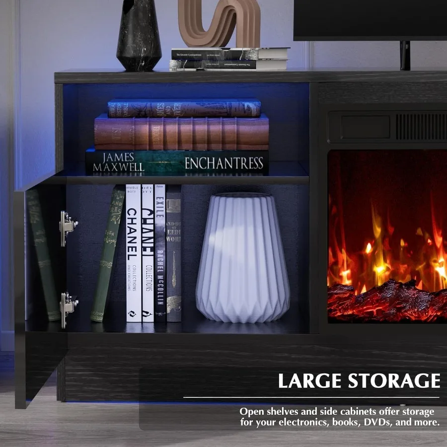 リビング用のテレビ台。暖炉付き。木製、黒色。最大80インチの - Storage のレビューと価格