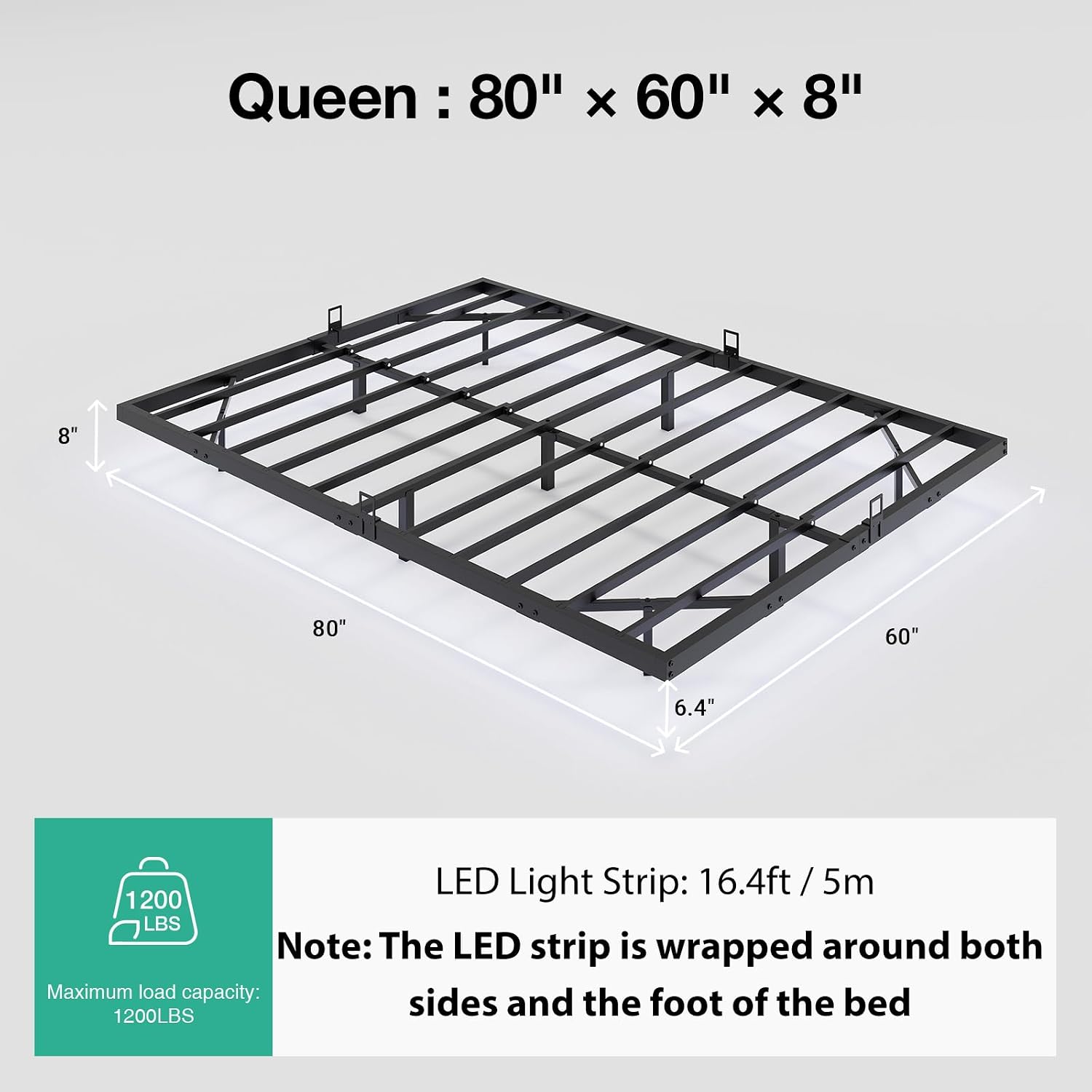 LEDライト付きの浮遊式プラットフォームベッドフレーム、モダ - Memory Foam Mattress In A Box Queen のレビューと価格